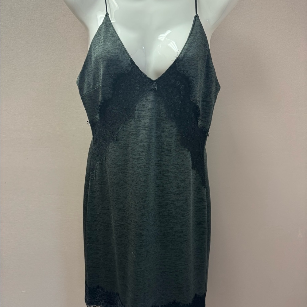 Elegant Black Lace Trim Chemise Dress